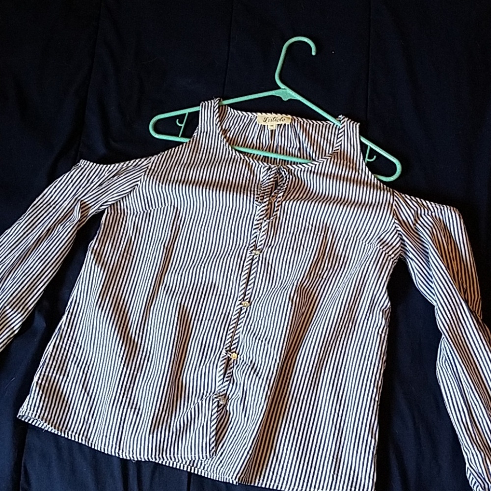 Off the shoulder long sleeve button up blouse